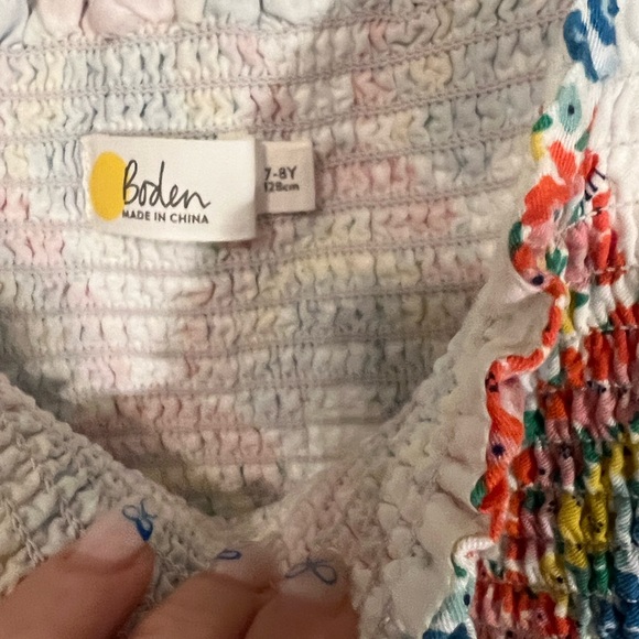 Boden Girls Tie Shoulder Smocked Top 7-8Y Floral Rainbows - Picture 4 of 5